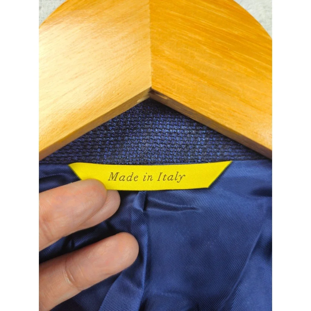 Canali Kei Blazer 56L/46L Navy Blue Plaid Wool Silk Linen Jacket Sport Coat